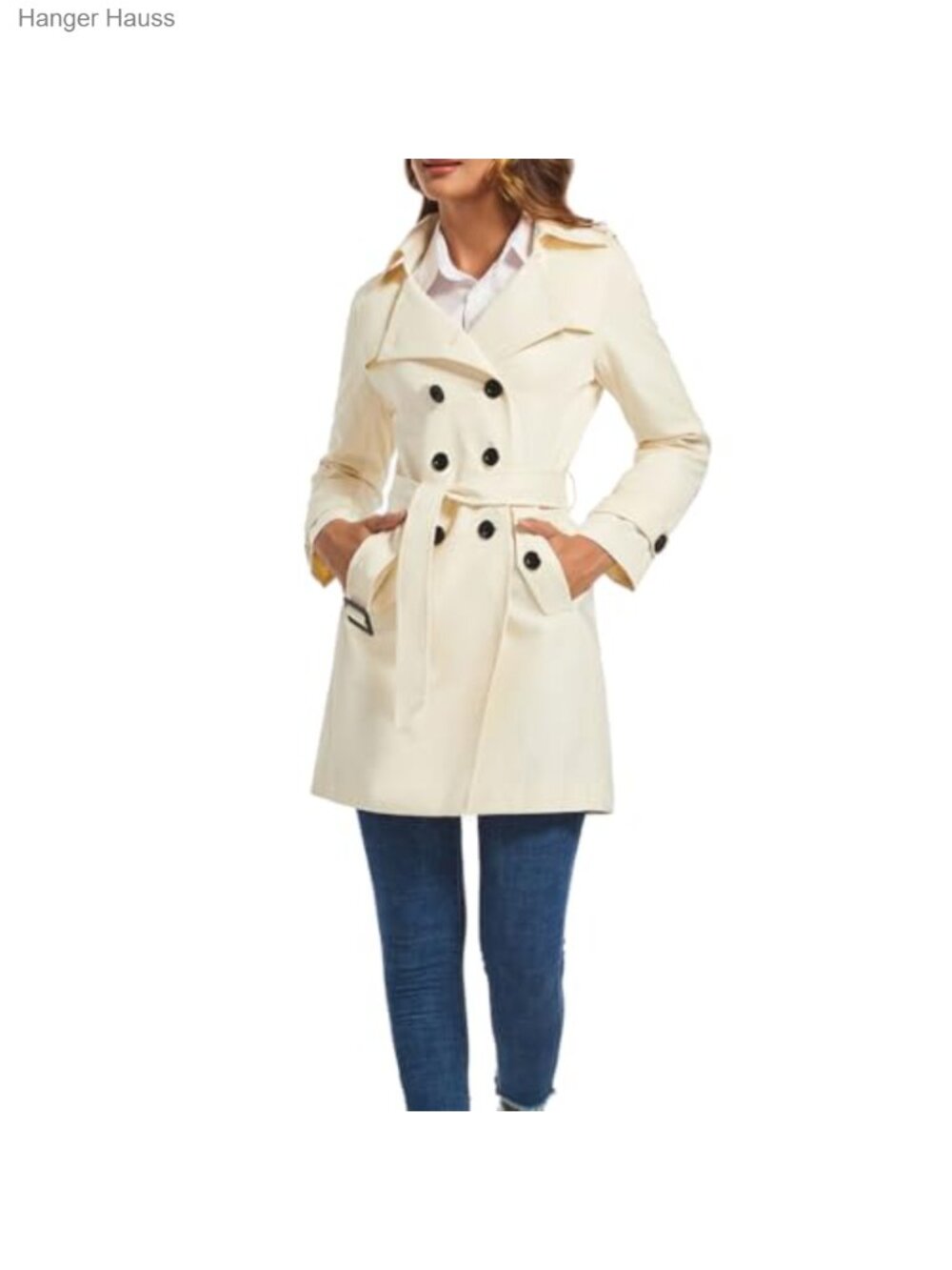 Women's Double Breasted Trench Coat Windbreaker Belted Lapel Overcoat